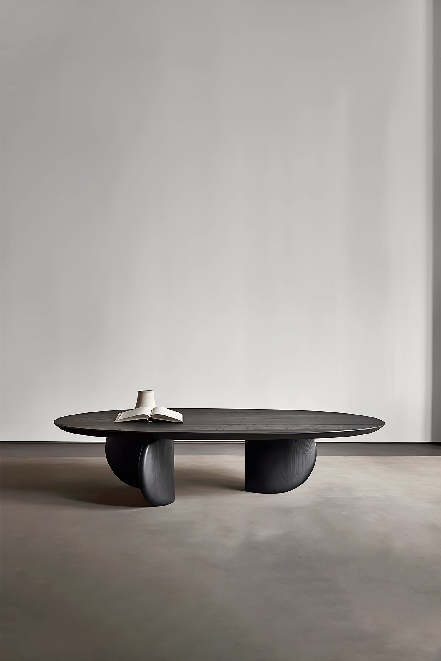 Solid Wood Black Tinted Coffee Table, Fishes Series 9 by Joel